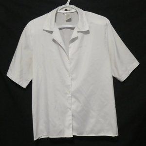 DISTINCTION | size 12 | White Short Sleeve Button-Up Shirt | Embroidered Collar